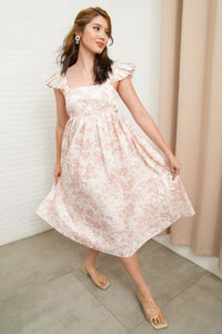 BEATRICE Flutter-Sleeve Midi Dress (Cream Floral)
