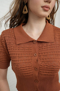 MARYAM Textured Knit Crop Shirt (Russet Brown)