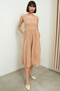 SOLEIL Sleeveless Eyelet Midi Dress (Nude)