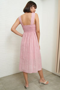 SOLEIL Sleeveless Eyelet Midi Dress (Blush Pink)