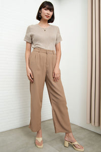 HARVEY High-Waist Tailored Straight Leg Trousers (Light Brown)