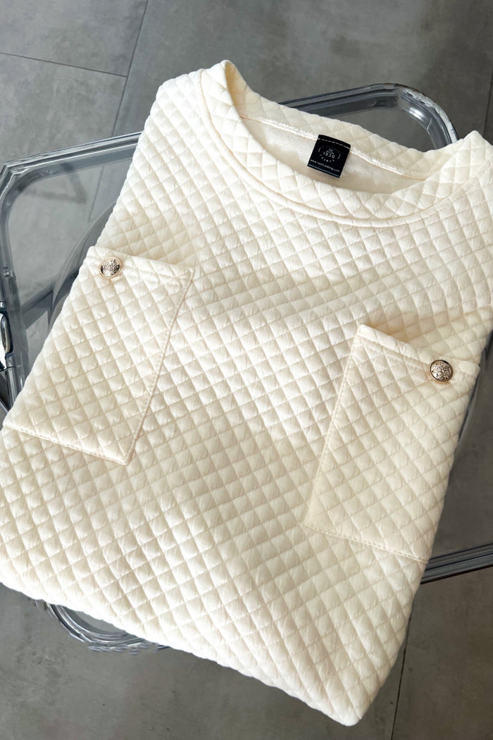 MCKENNA Diamond-Quilt Pocket Dress (Cream)