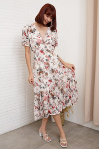 EVANGELINE Floral Chiffon Midi Dress