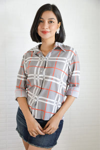 ANIKA Plaid Button-Down Shirt (Gray)