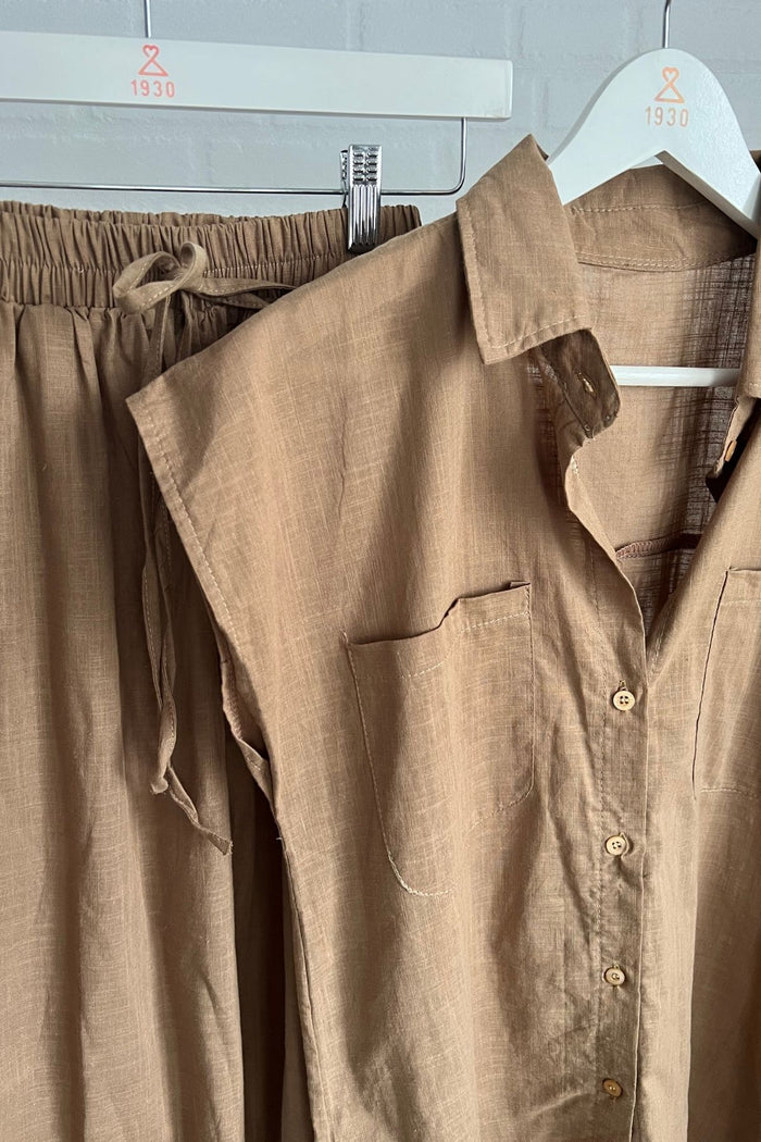 CASSIE Linen Top & Pants Co-ord (Espresso Brown)