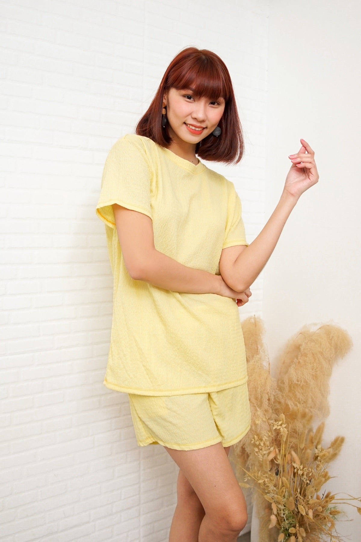 ALESSIA Textured Crepe Top & Shorts Co-ord (Yellow)
