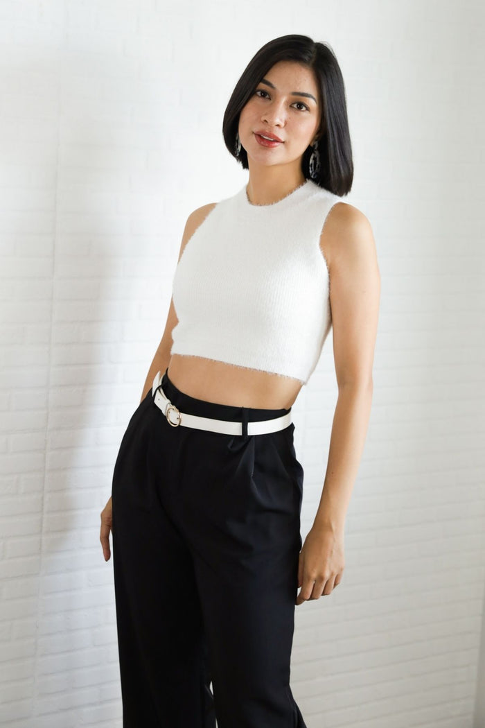 BAILEY Fuzzy Knit Tank Top (White)