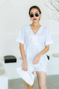 JACKIE V-neck Peplum Top (White)