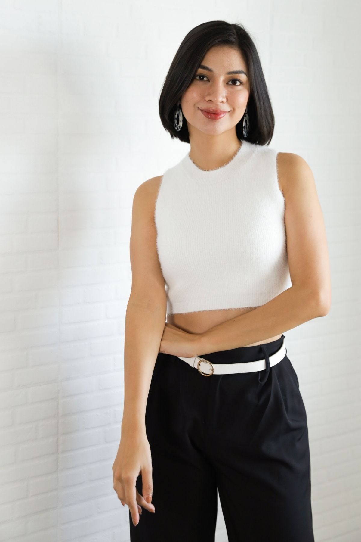 BAILEY Fuzzy Knit Tank Top (White)