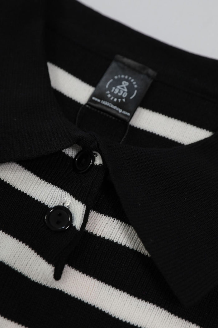 RUE Striped Knit Polo Shirt (Black)
