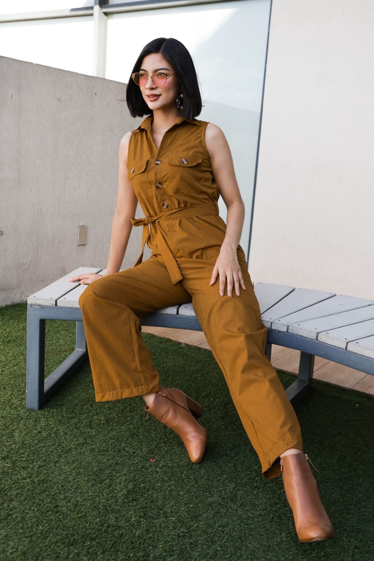 KAT Buttoned Tie-waist Jumpsuit (Deep Mustard)
