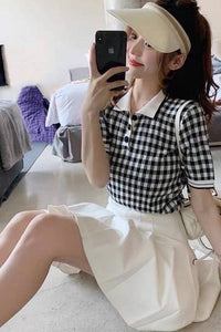 JENNA Plaid Knit Shirt (Black)