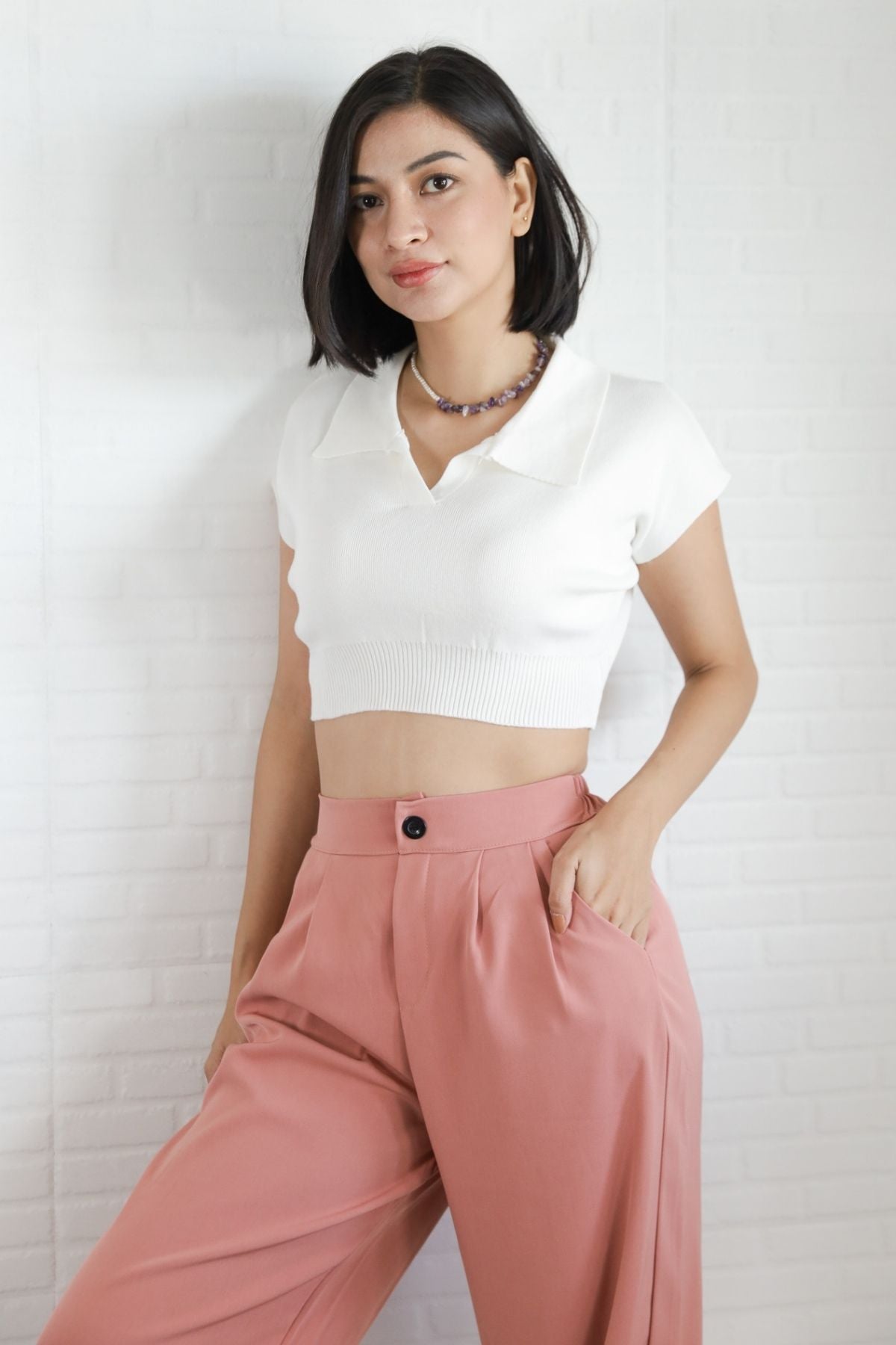 LEXI Crop Knit Shirt (White)
