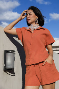 KYLIE Cotton Shirt & Shorts Co-ord (Dusty Orange)