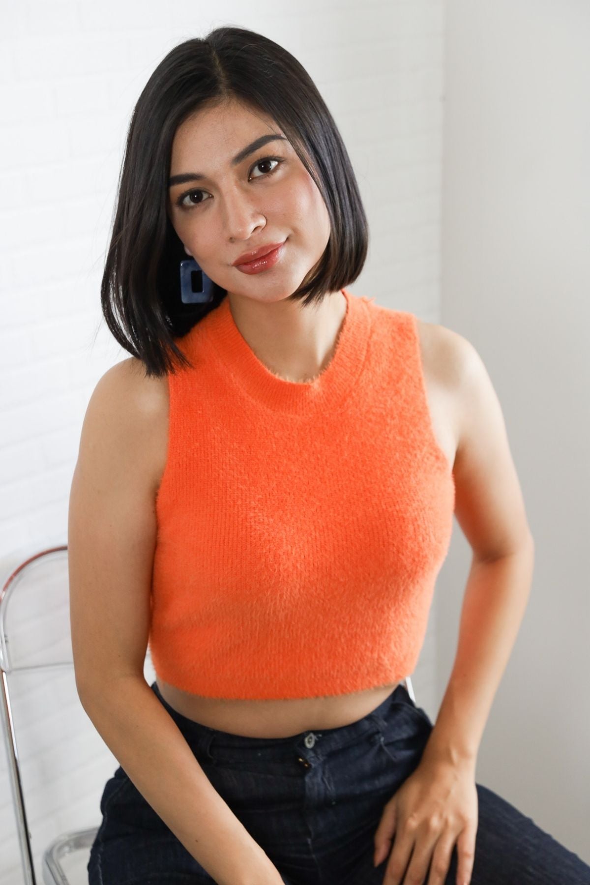 BAILEY Fuzzy Knit Tank Top (Orange)