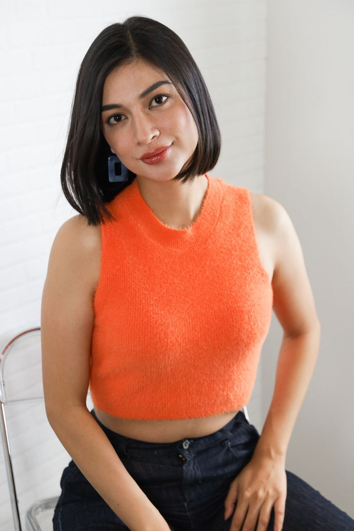BAILEY Fuzzy Knit Tank Top (Orange)
