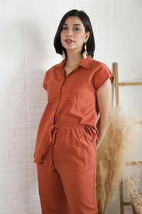 CASSIE Linen Top & Pants Co-ord (Rust Orange)