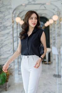 ERIN Button-down Sleeveless Top (Black)