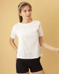 ROSALIND Dobby Dot Eyelet Top