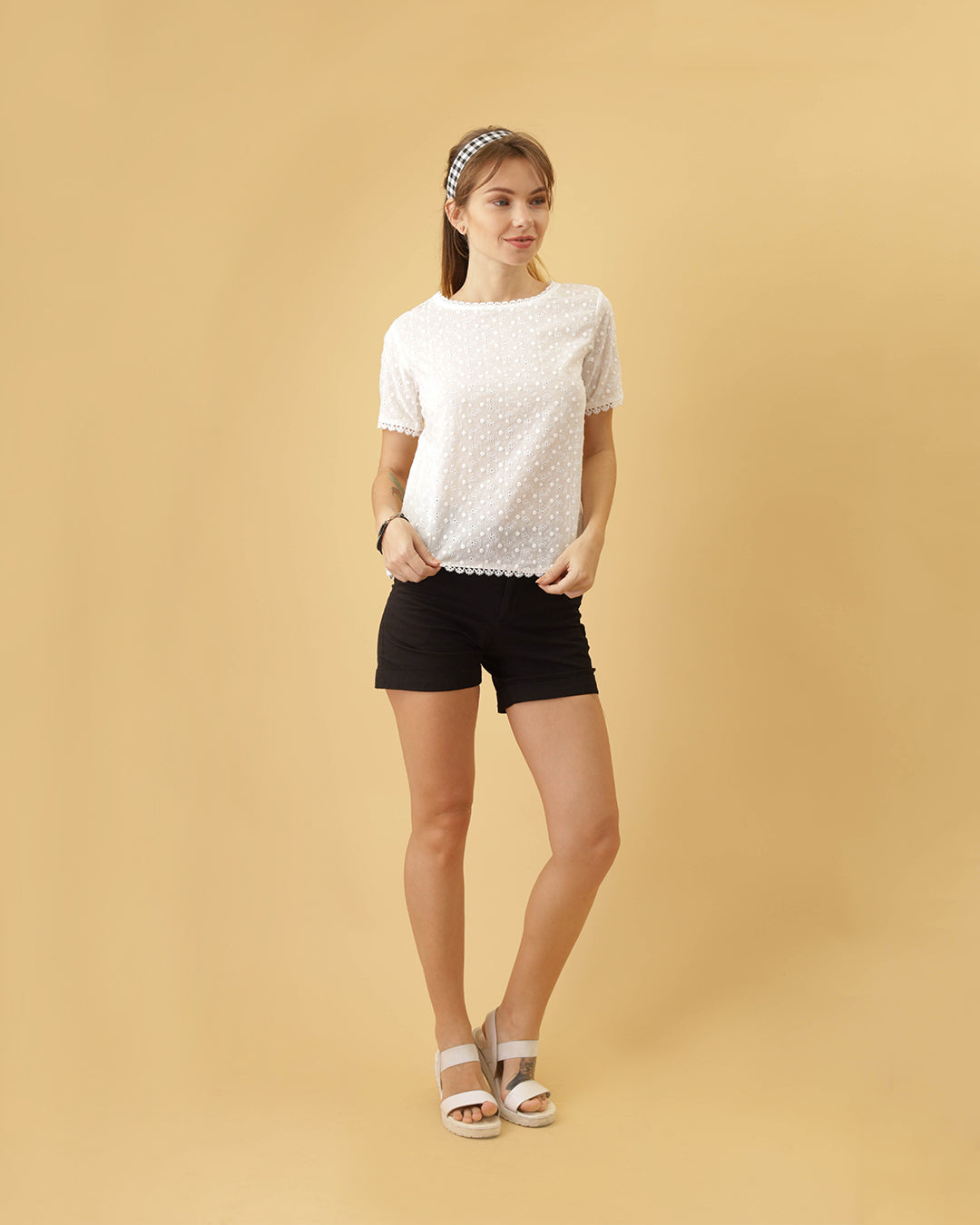 ROSALIND Dobby Dot Eyelet Top