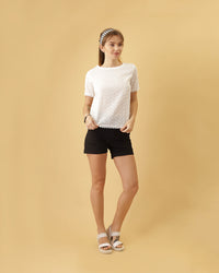 ROSALIND Dobby Dot Eyelet Top