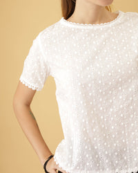 ROSALIND Dobby Dot Eyelet Top