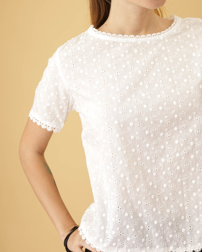 ROSALIND Dobby Dot Eyelet Top