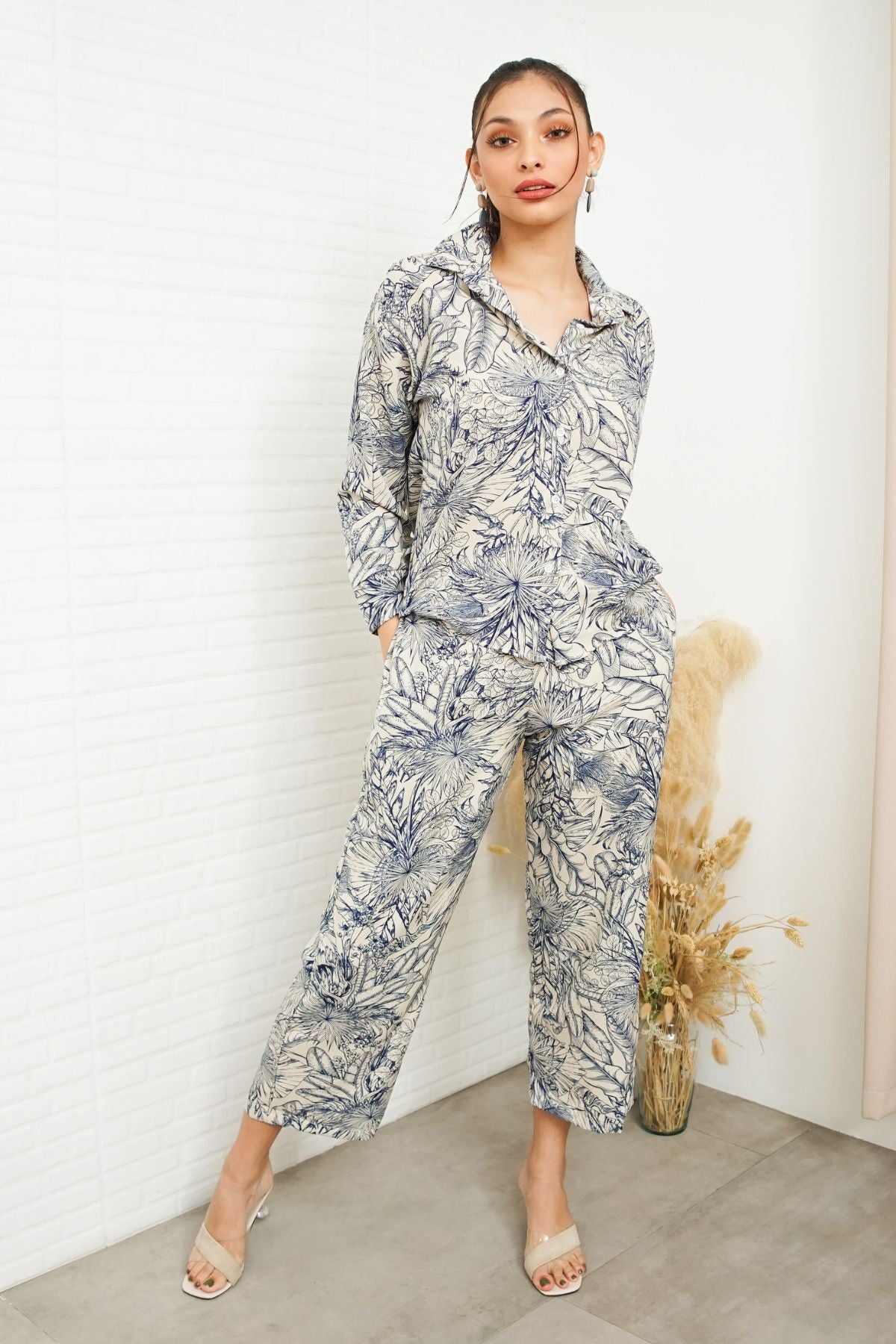 AITANA Tropical Lounge Top & Pants Co-ord (Blue)