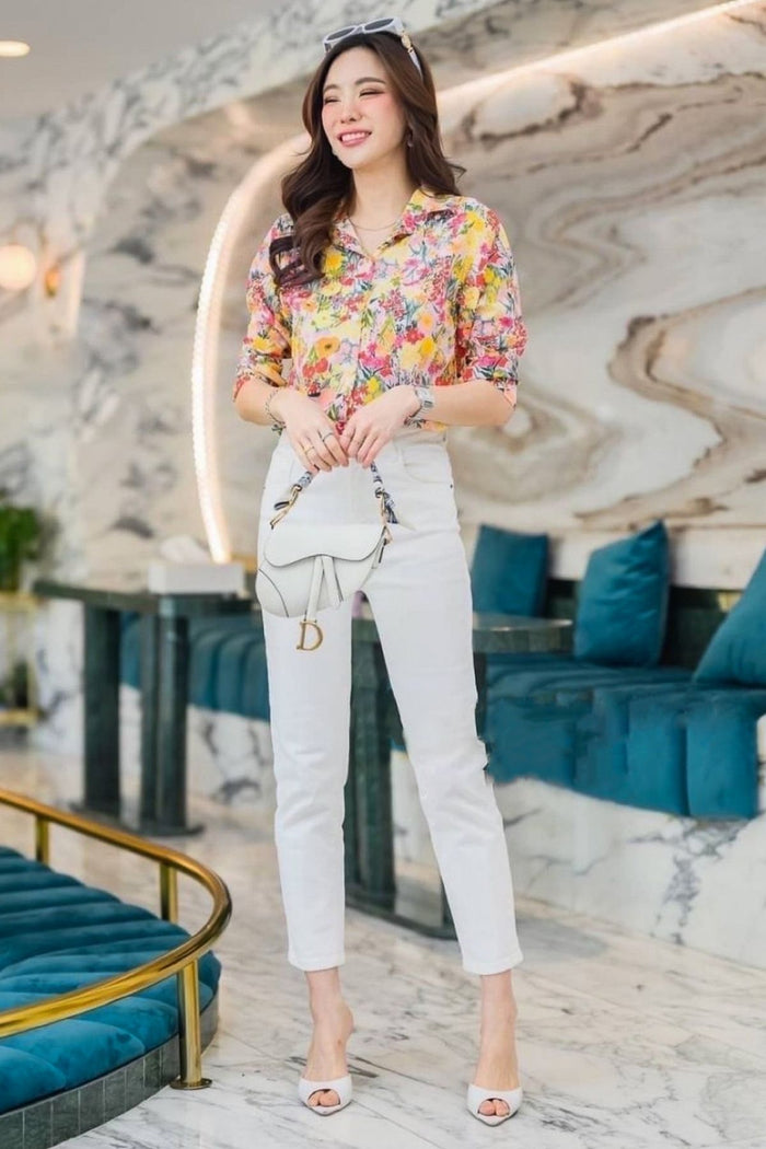 KIMBERLY Floral Button-down Shirt (Peachy Pink)