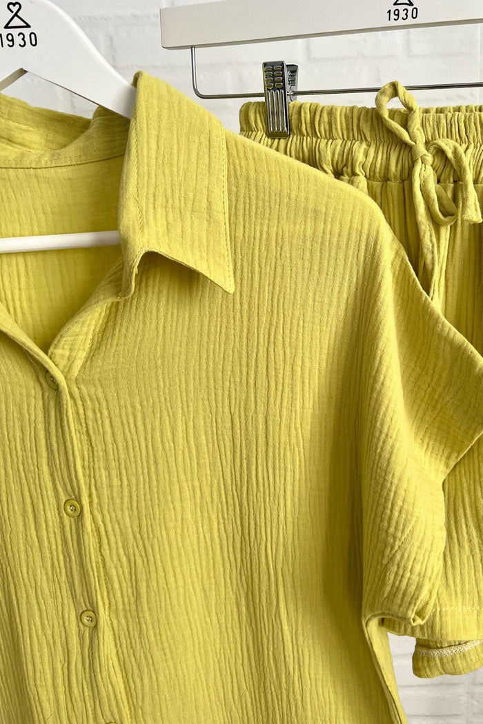 KYLIE Cotton Shirt & Shorts Co-ord (Lime Yellow)