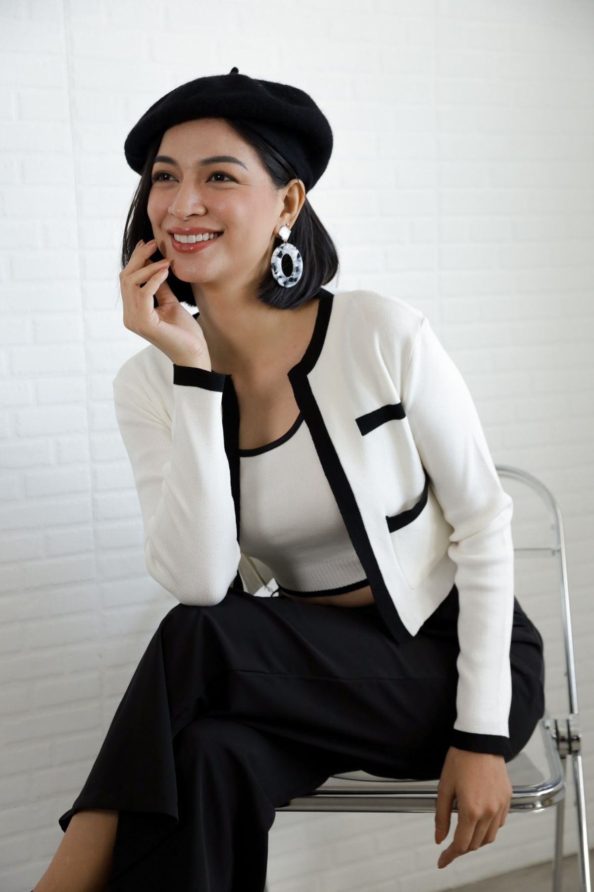 COURTNEY Knit Cardi Set (White)