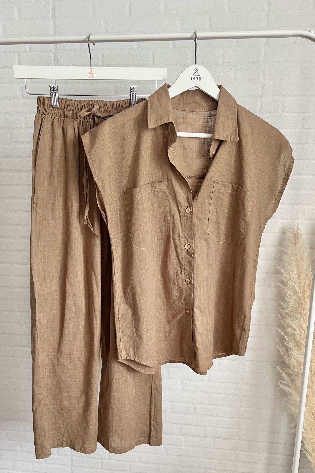 CASSIE Linen Top & Pants Co-ord (Espresso Brown)