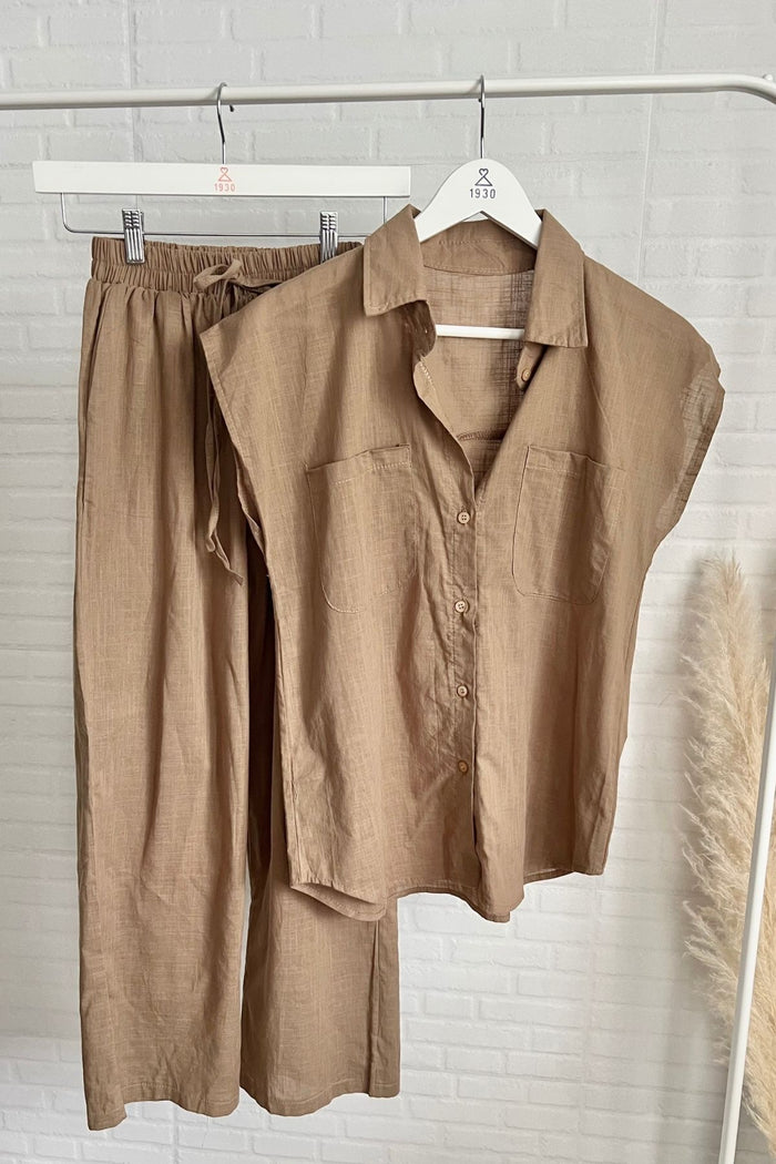 CASSIE Linen Top & Pants Co-ord (Espresso Brown)