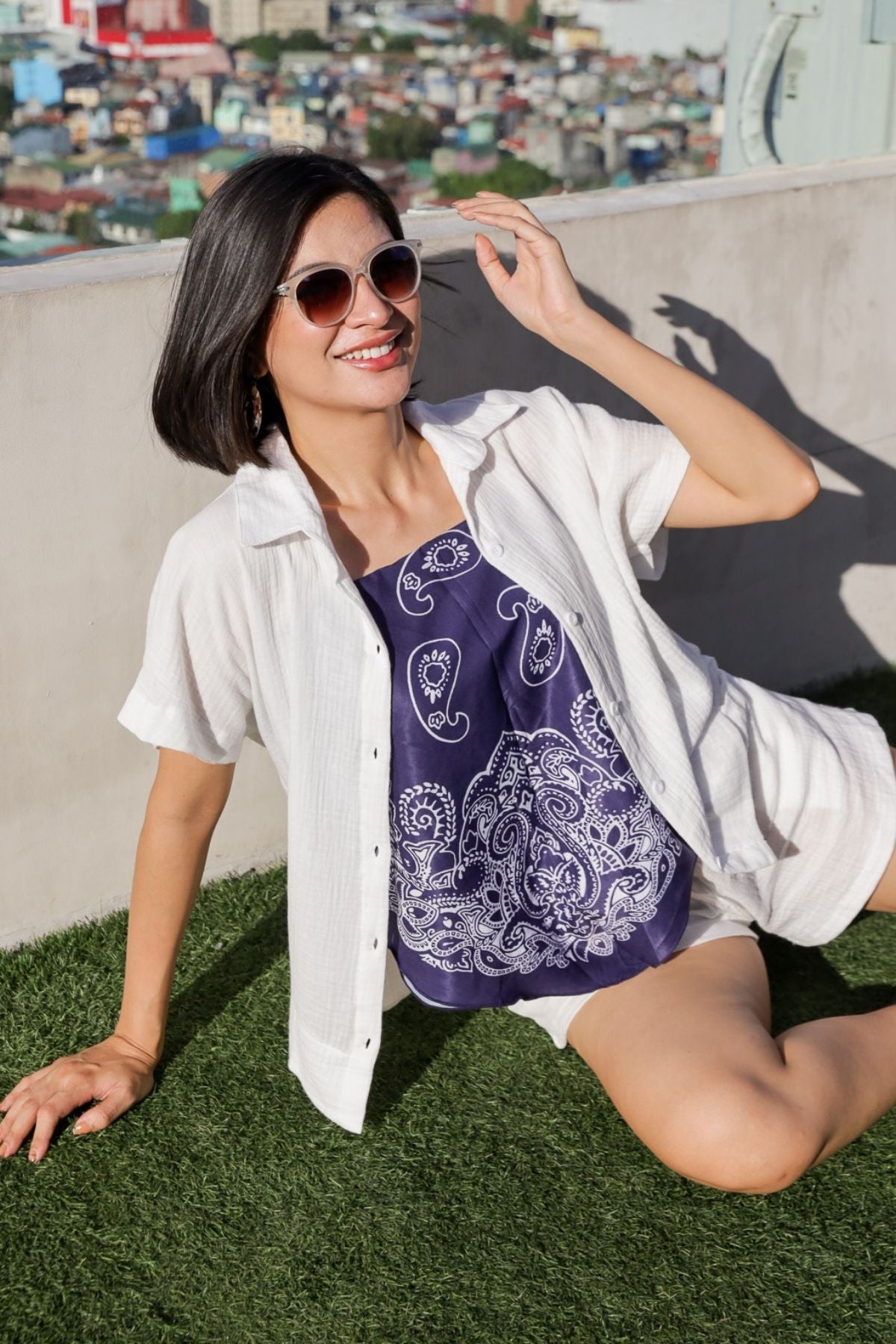 KYLIE Cotton Shirt & Shorts Co-ord (White)