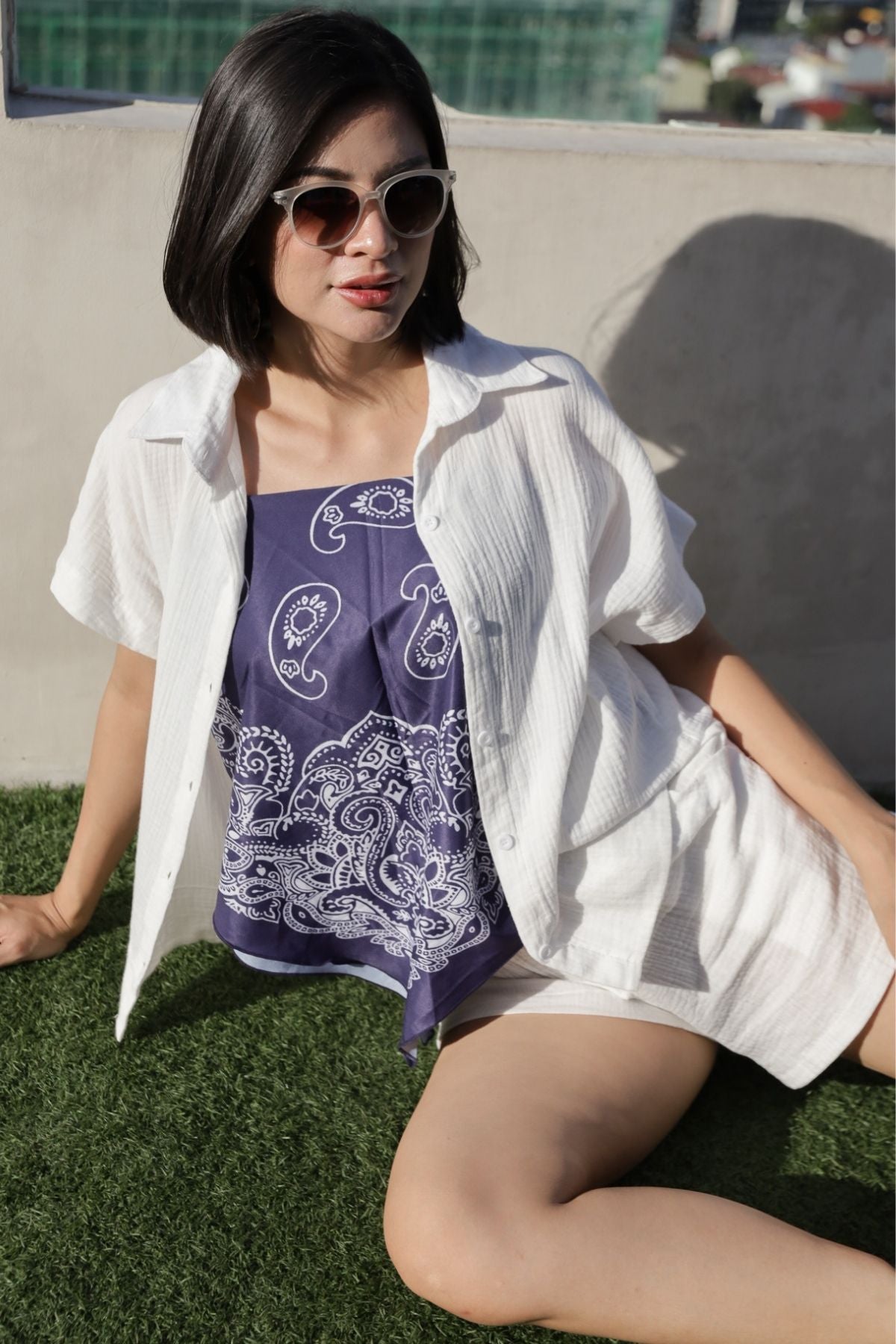 KYLIE Cotton Shirt & Shorts Co-ord (White)