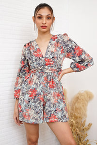LORELEI Puff-Sleeve V-Neck Romper