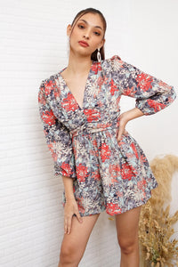LORELEI Puff-Sleeve V-Neck Romper