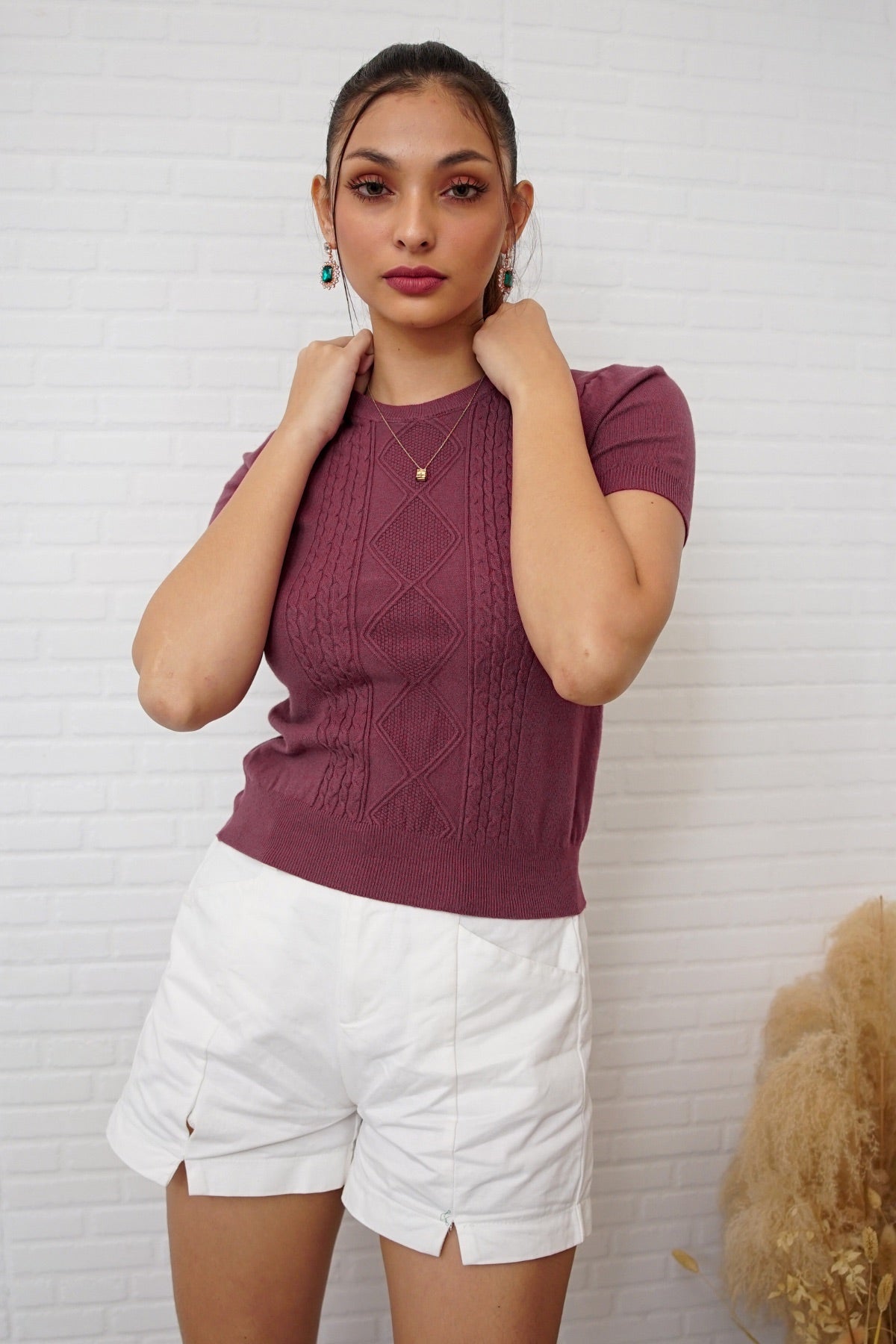 SLOANE Textured Knit Top (Plum)