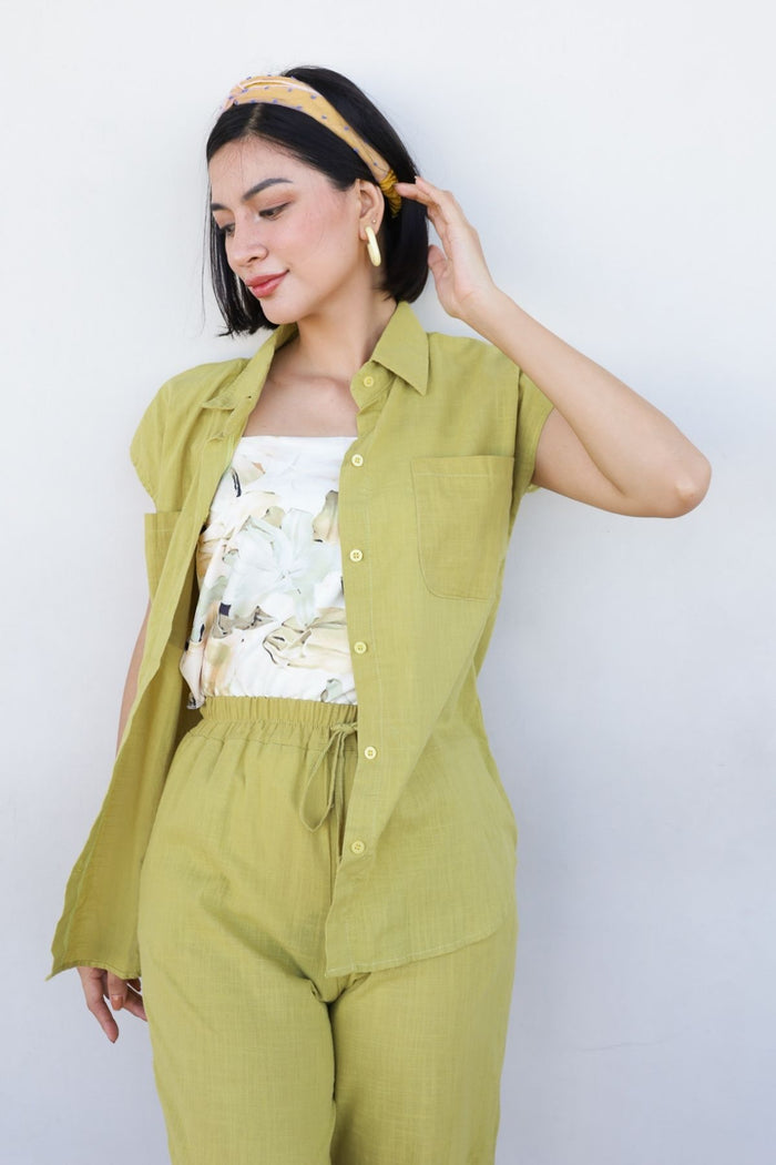 CASSIE Linen Top & Pants Co-ord (Lime)