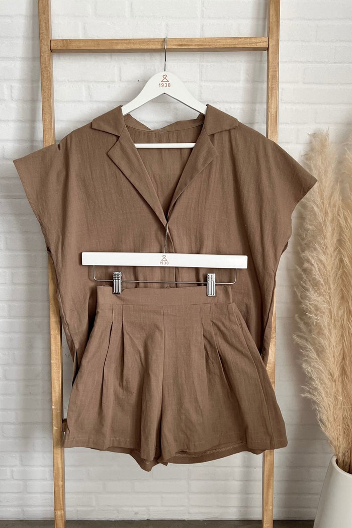 AVERY Linen Top & Shorts Co-ord (Mocha Brown)