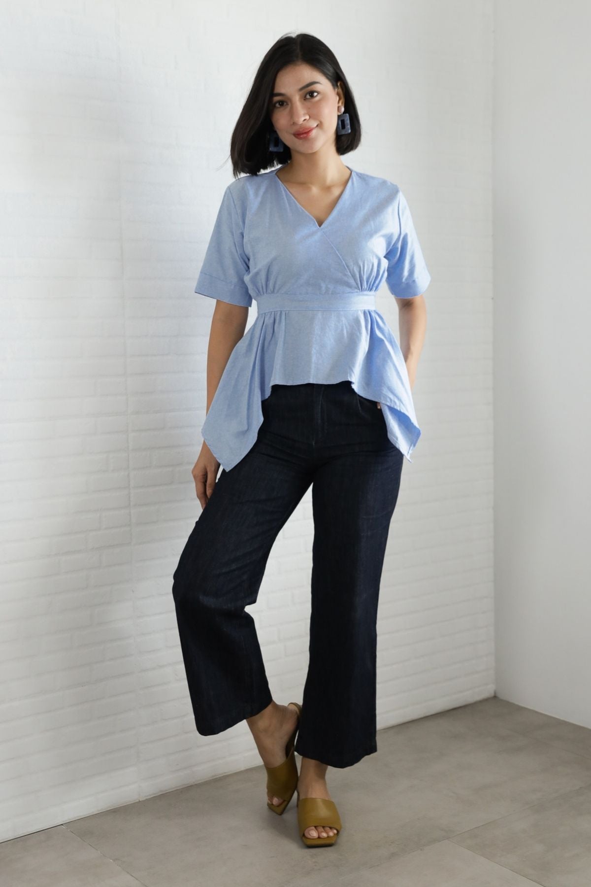 JACKIE V-neck Peplum Top (Sky Blue)