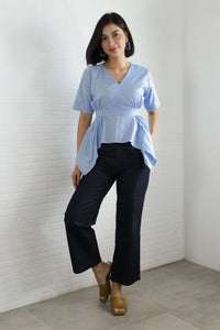 JACKIE V-neck Peplum Top (Sky Blue)
