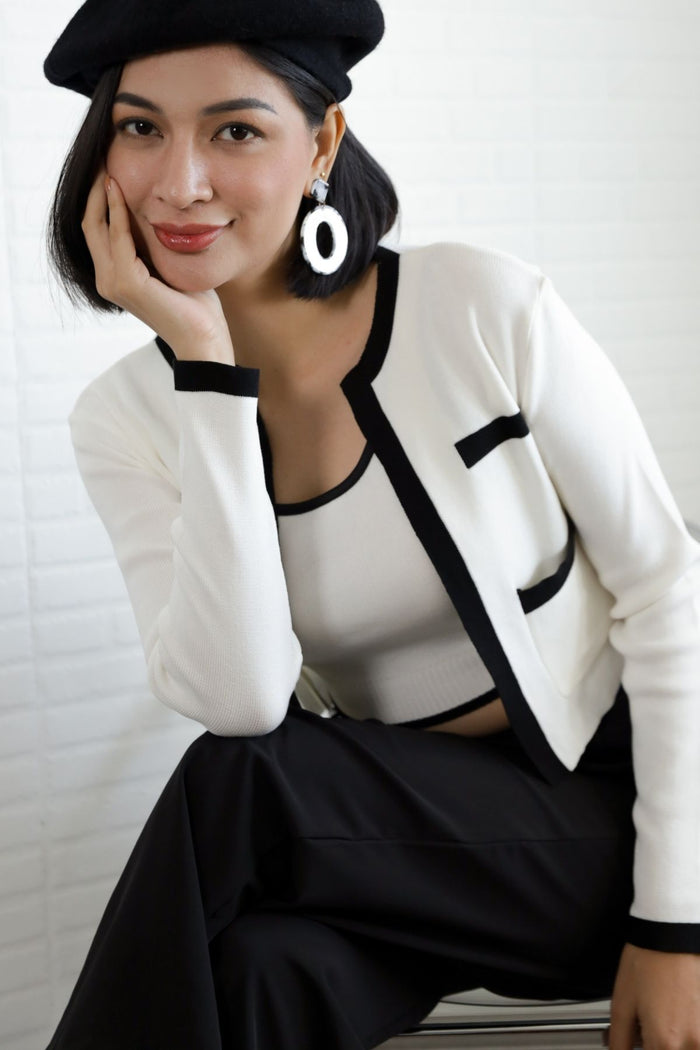 COURTNEY Knit Cardi Set (White)