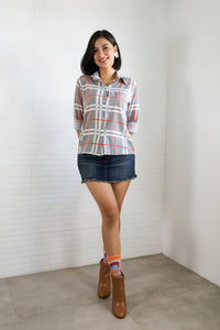 ANIKA Plaid Button-Down Shirt (Gray)