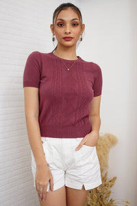 SLOANE Textured Knit Top (Plum)