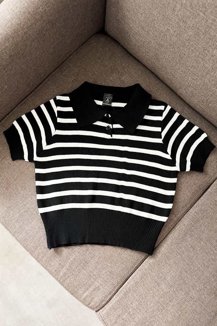RUE Striped Knit Polo Shirt (Black)