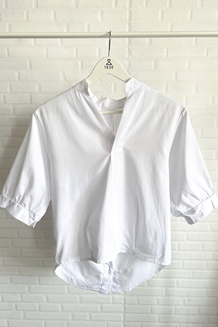 TAYLOR Relaxed Mandarin Collar Top (White)