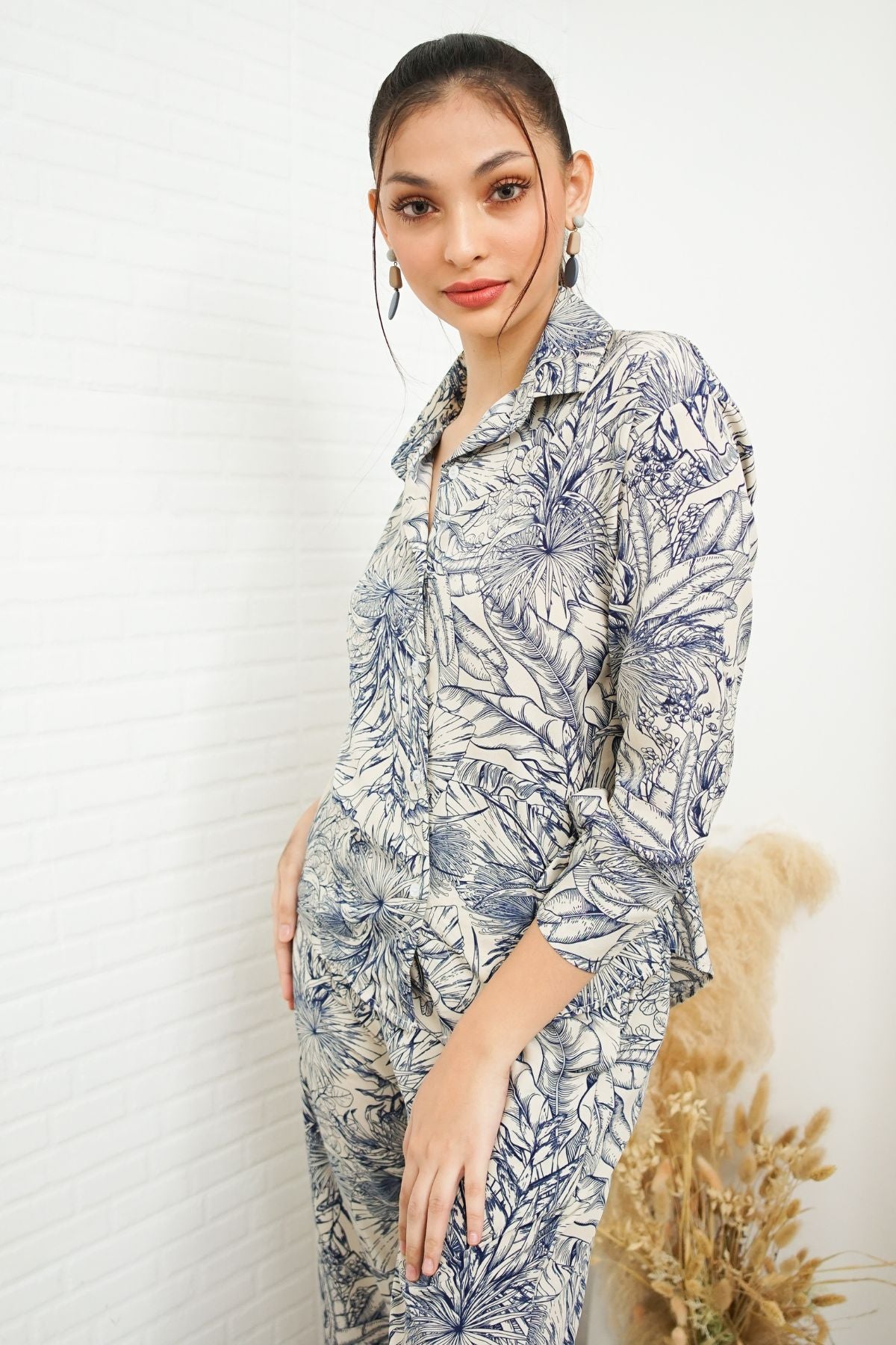 AITANA Tropical Lounge Top & Pants Co-ord (Blue)
