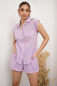 GRACIE Sleeveless Eyelet Top and Shorts Co-ord (Lilac)