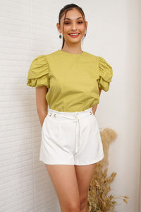 CATALEYA Poplin Puff-Sleeve Top (Kiwi Green)